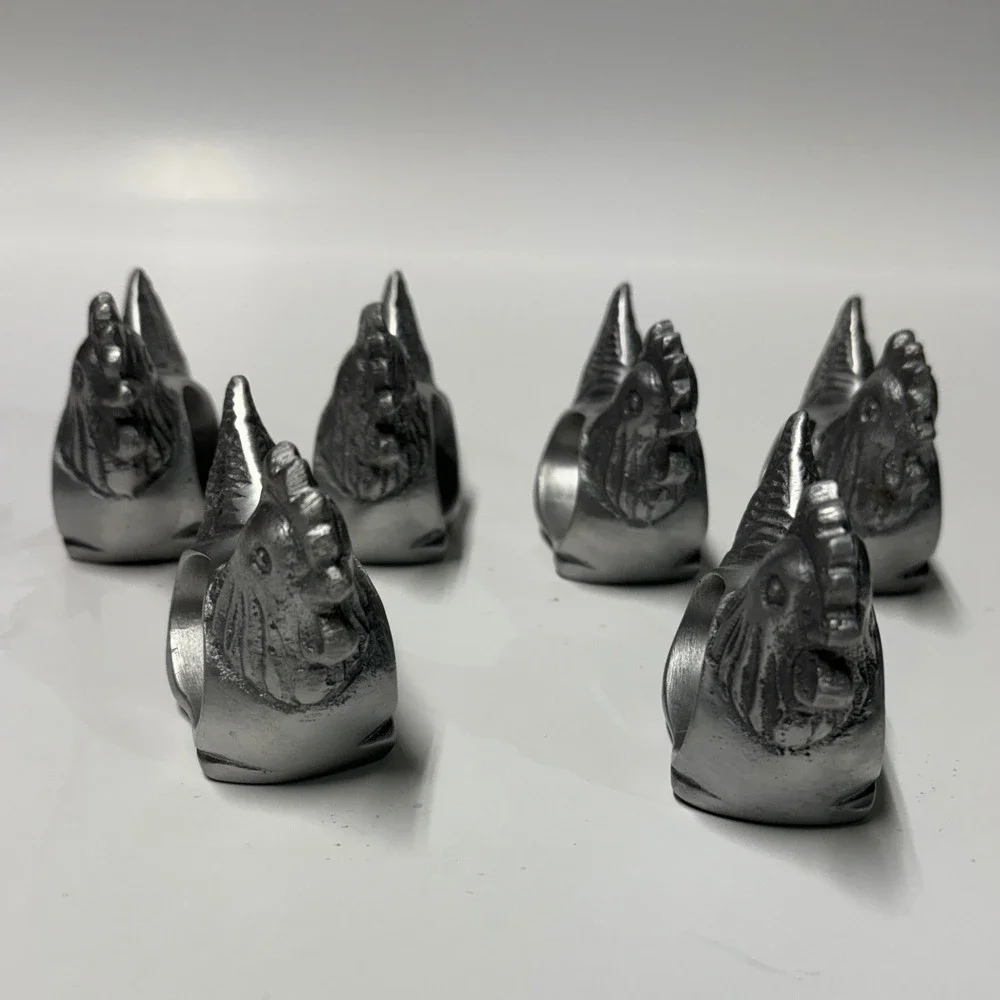 Vintage Silver Metal Chicken Napkin Rings Set of 6 Farmhouse Rooster Decor